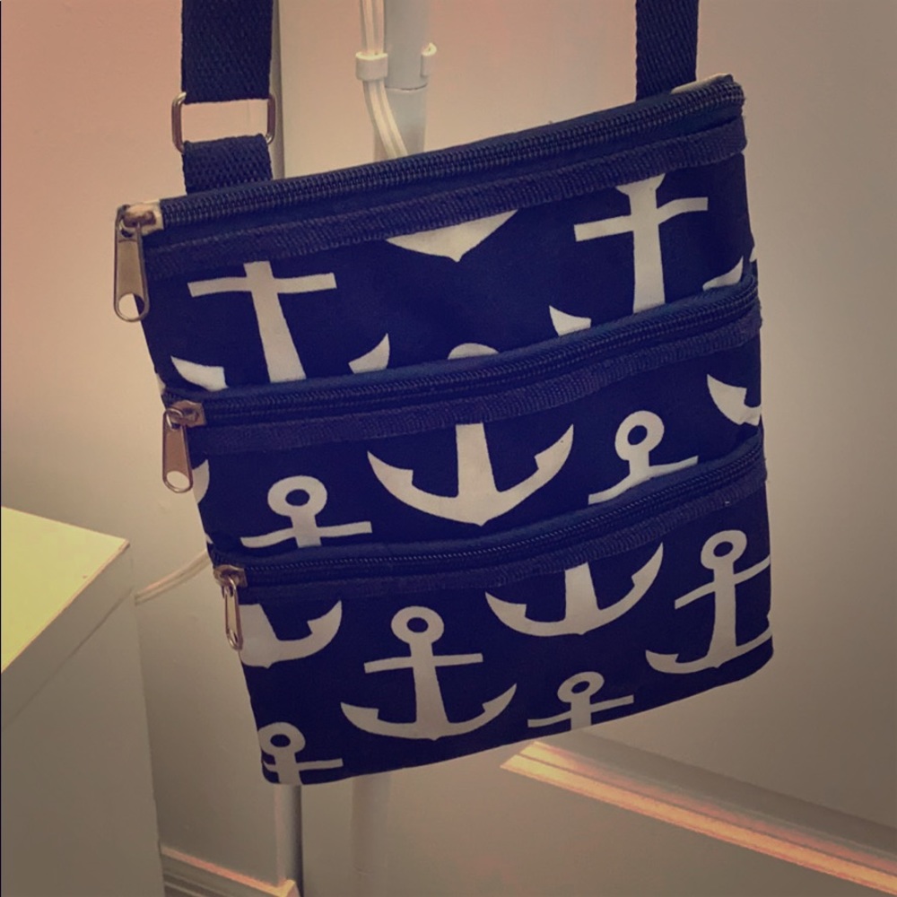 Blue and white cruise crossbody bag